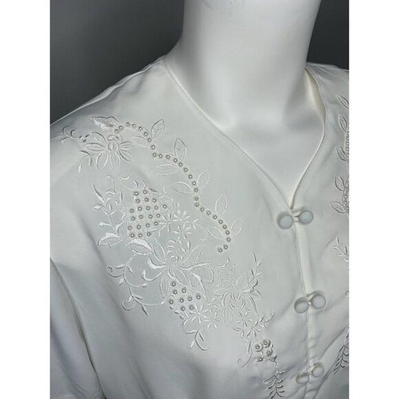 VTG CHRISTIE & JILL White Embroidered Pearls Button Down Victorian 10P 10 Petite - Picture 4 of 8